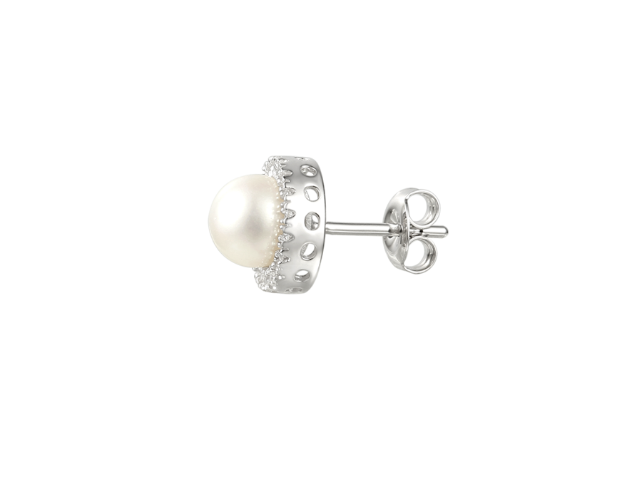 Cluster silver pearl round earrings