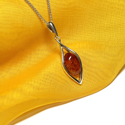 Cognac real amber sterling silver necklace