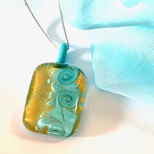 Contemporary Murano Glass Turquoise Gold Necklace