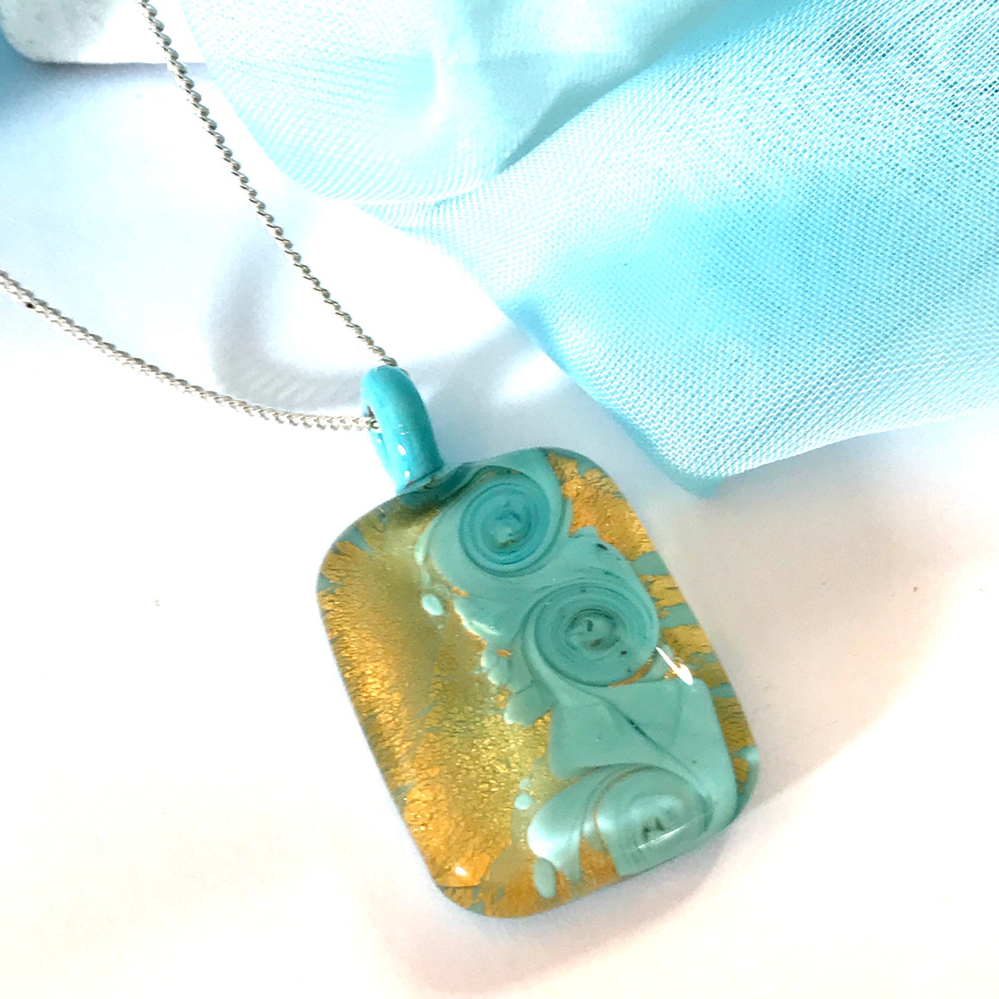 Contemporary Murano Glass Turquoise Gold Necklace with chain