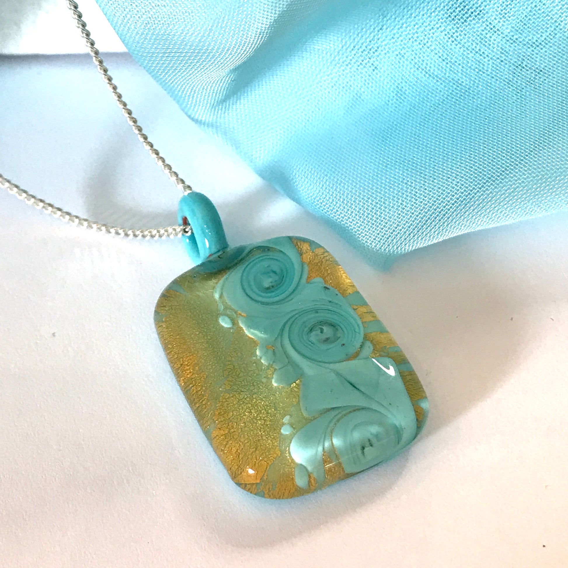 Contemporary Murano Glass Turquoise Gold Necklace