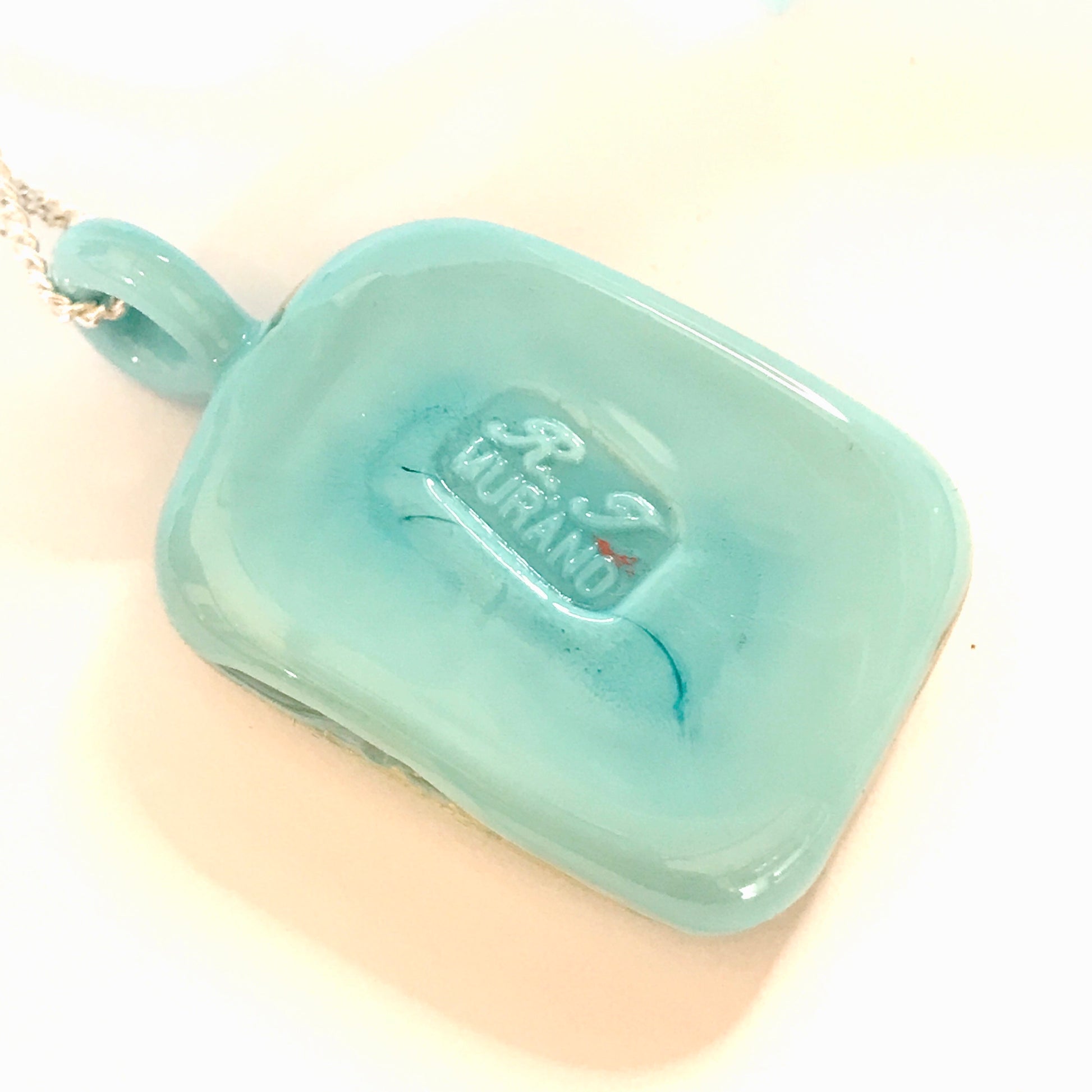 Contemporary Murano Glass Turquoise Gold Necklace with chain, Genuine Murano glass stamp on the back of it