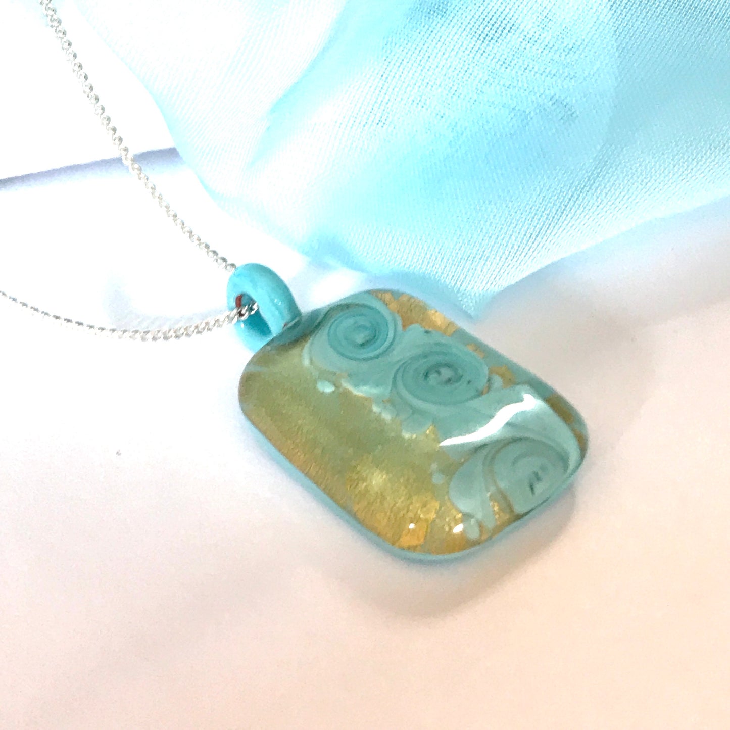 Contemporary Murano Glass Turquoise Gold Necklace with chain