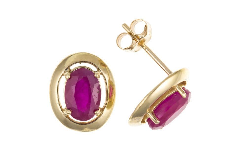 Copy of Yellow Gold Ruby Oval Stud Pierced Earrings