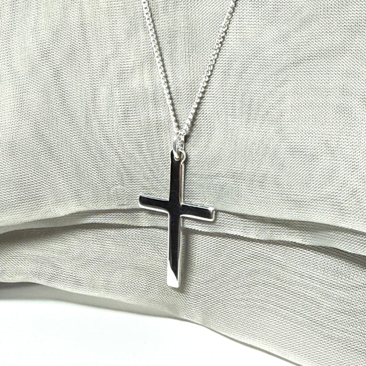 Cross and chain highly polished with a round pendant loop on top