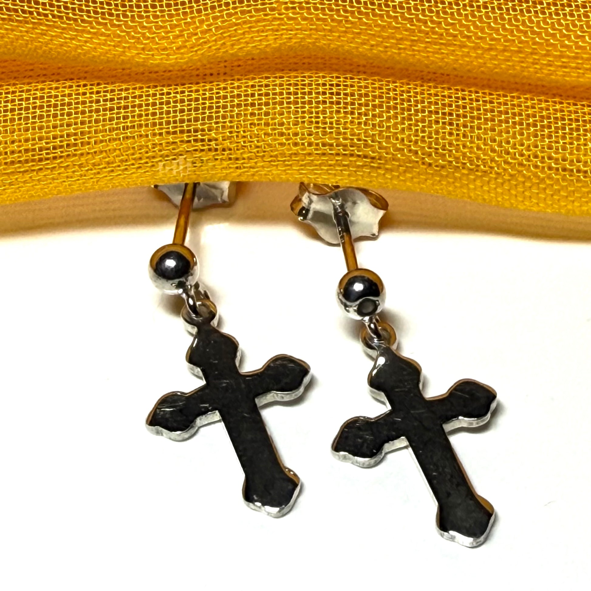 Cross drop earrings plain polished sterling silver shaped