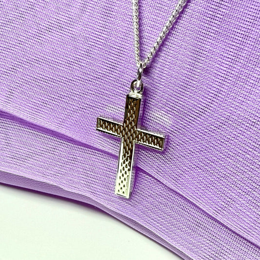 Cross solid necklace patterned sterling silver including chain