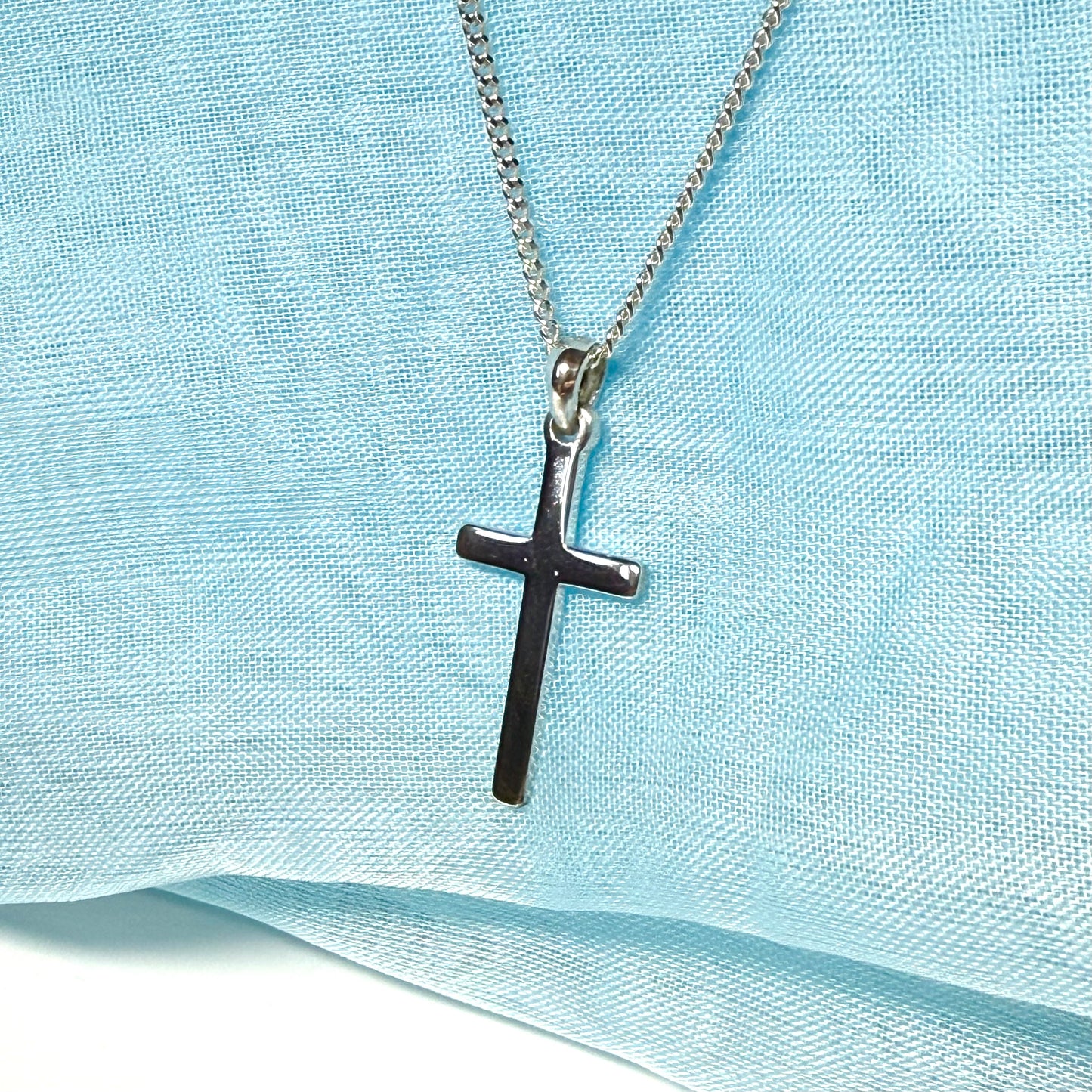 Cross solid plain polished sterling silver including chain