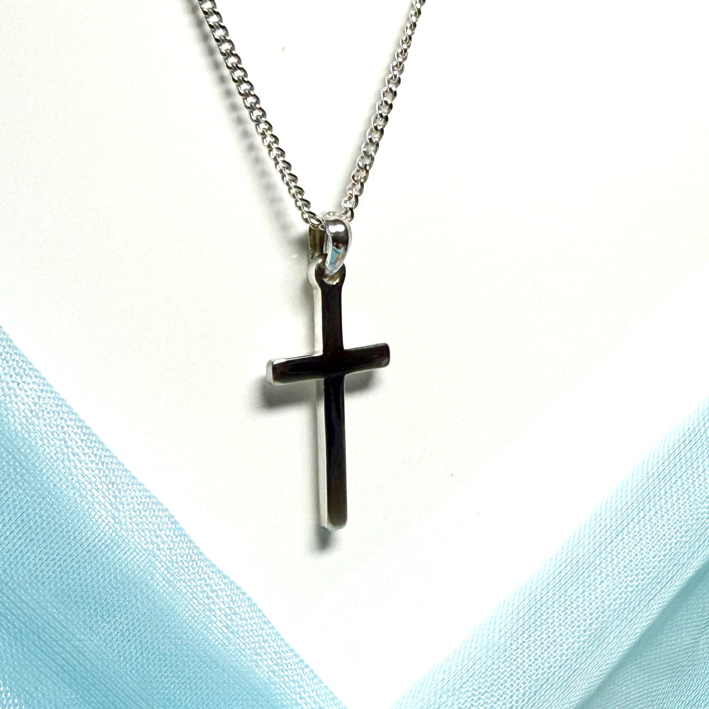 Cross solid plain polished sterling silver including chain