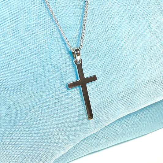 Cross solid plain polished sterling silver including chain