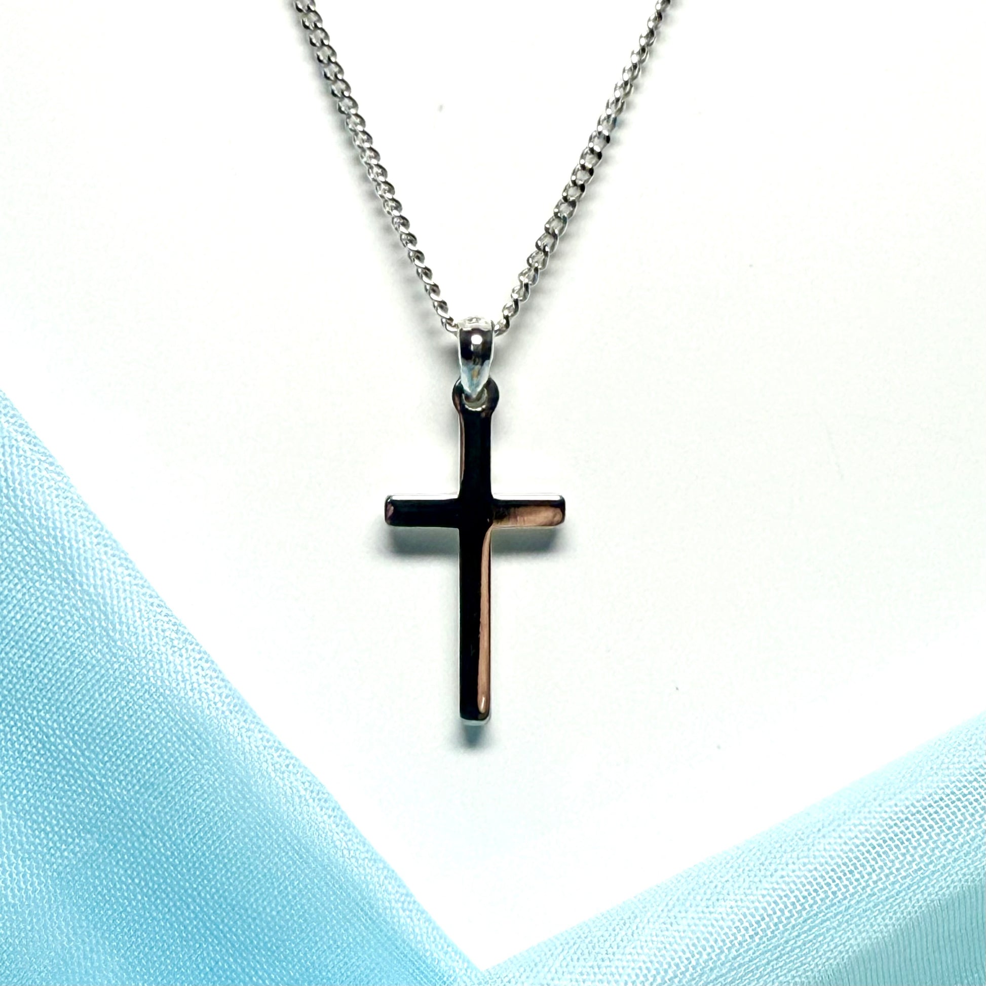 Cross solid plain polished sterling silver including chain