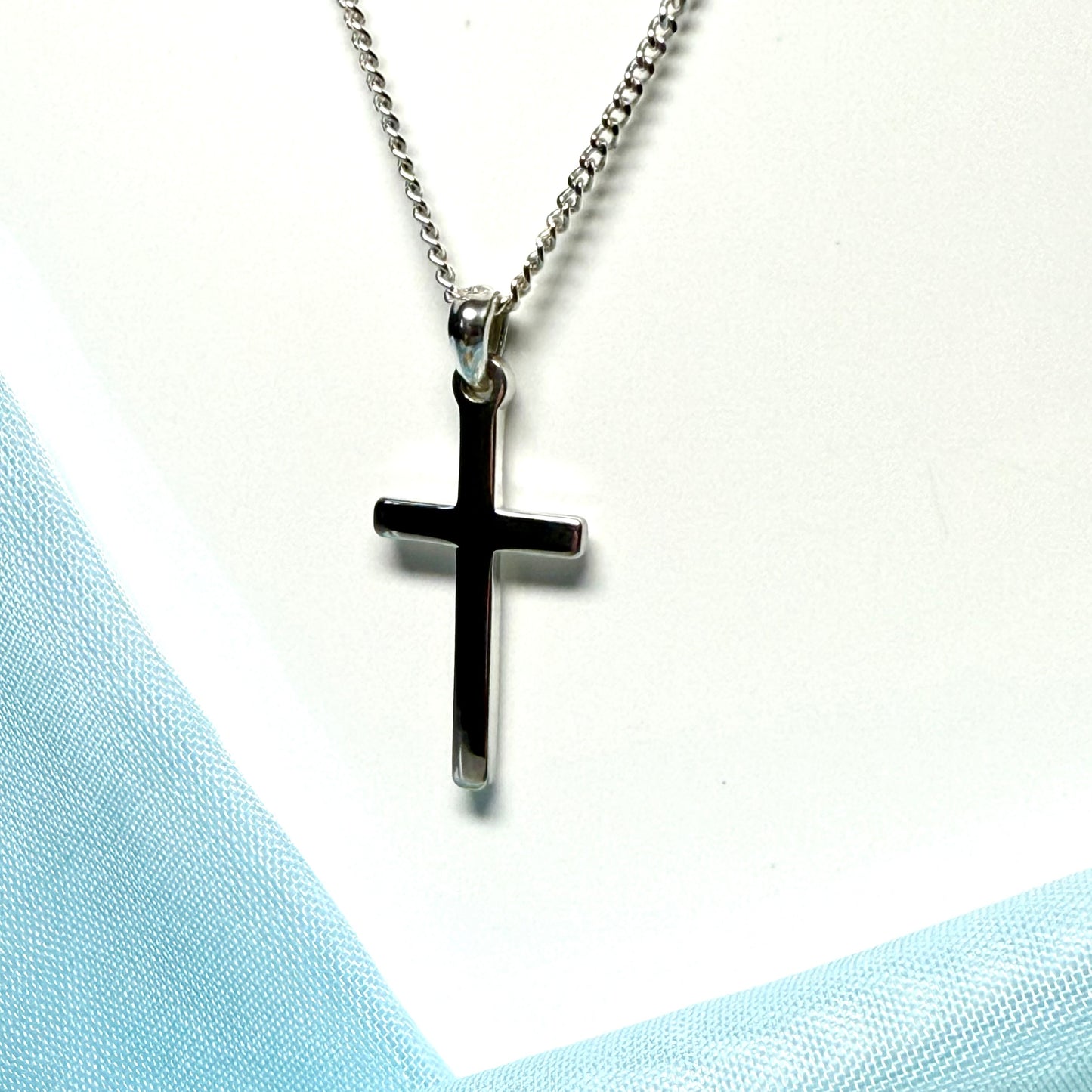 Cross solid plain polished sterling silver including chain