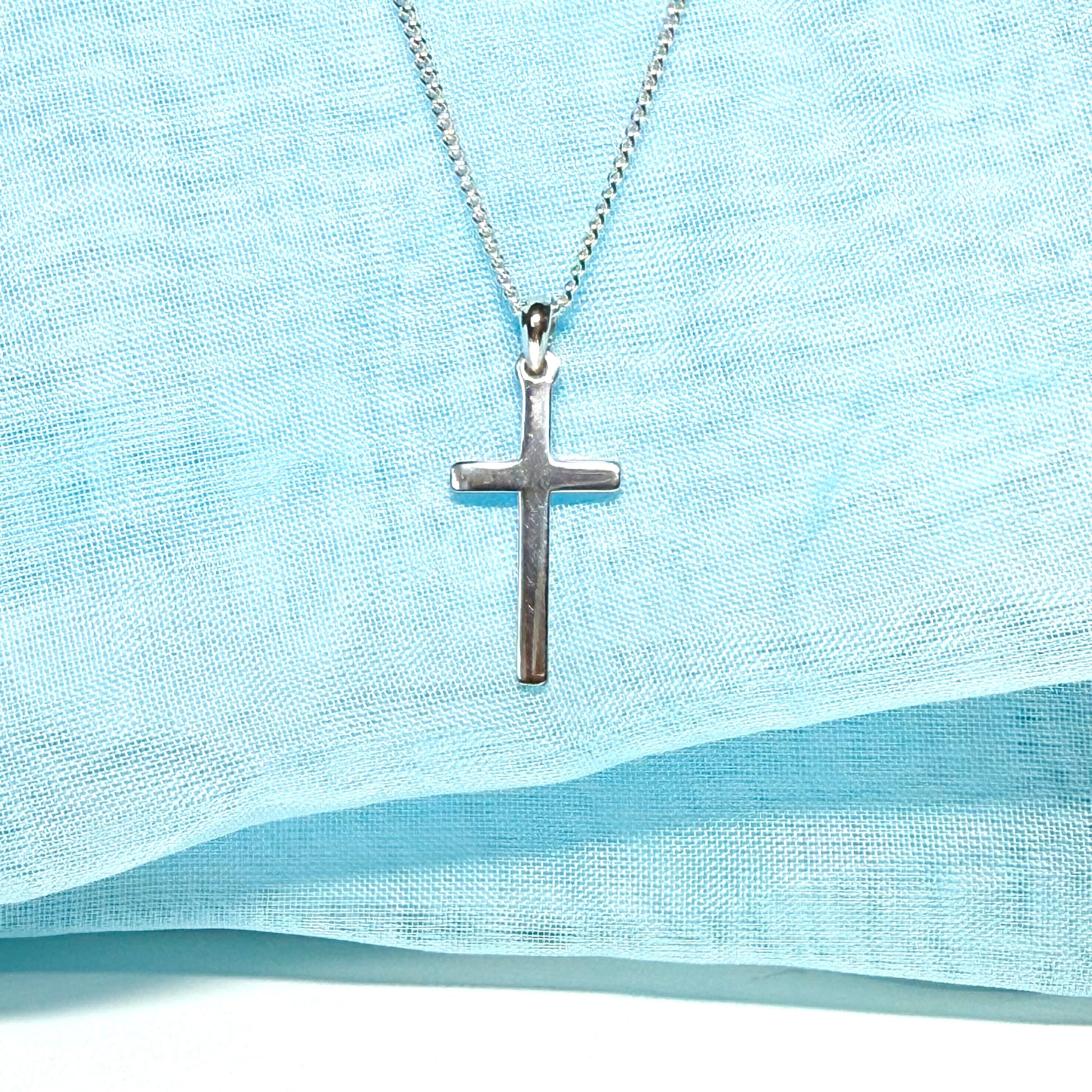 Cross solid plain polished sterling silver including chain