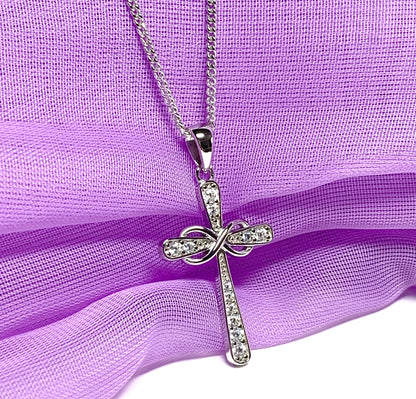 Cross necklace sparkling stone set cubic zirconia sterling silver