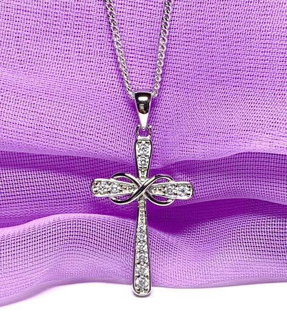 Cross necklace sparkling stone set cubic zirconia sterling silver