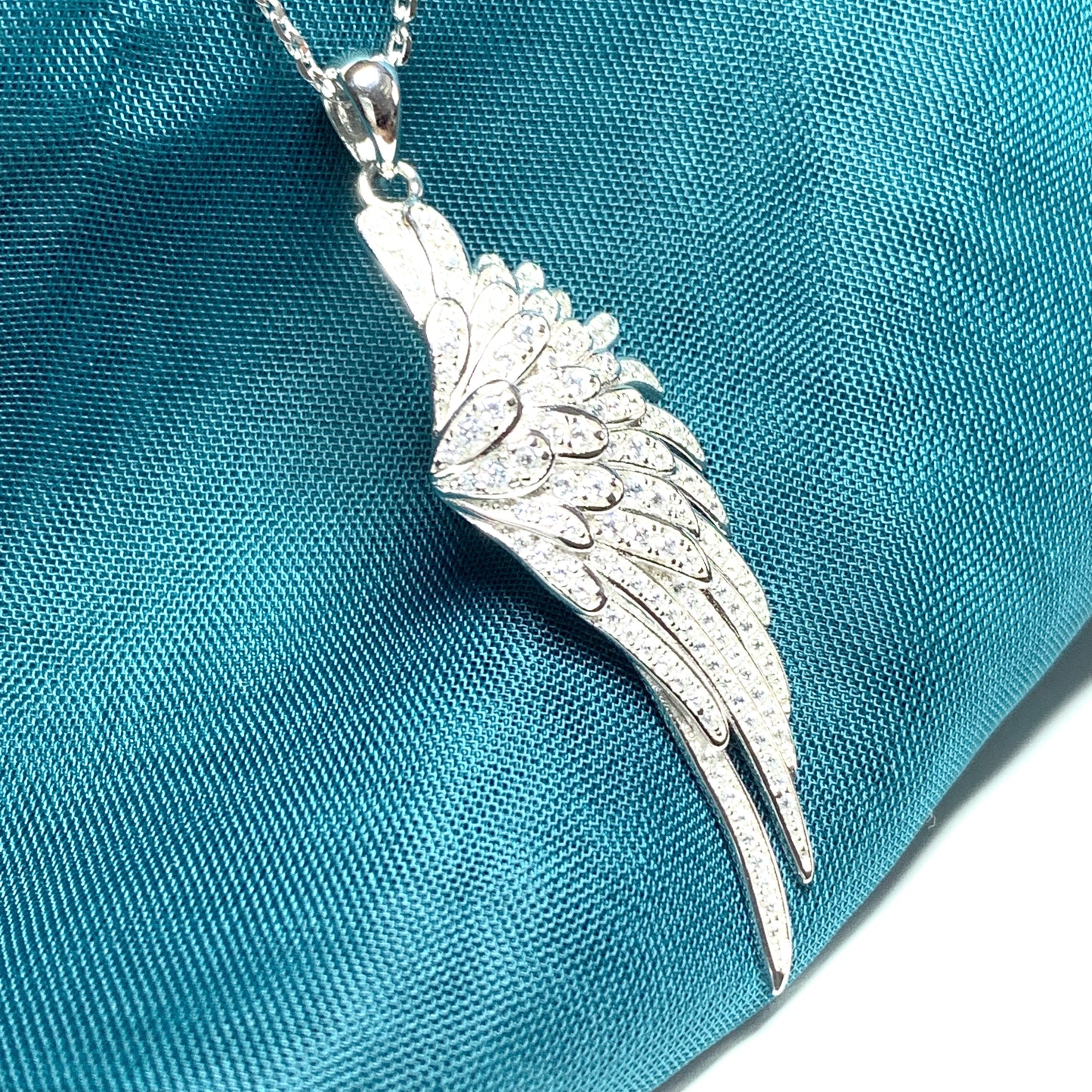 Cubic zirconia angle wing necklace pendent