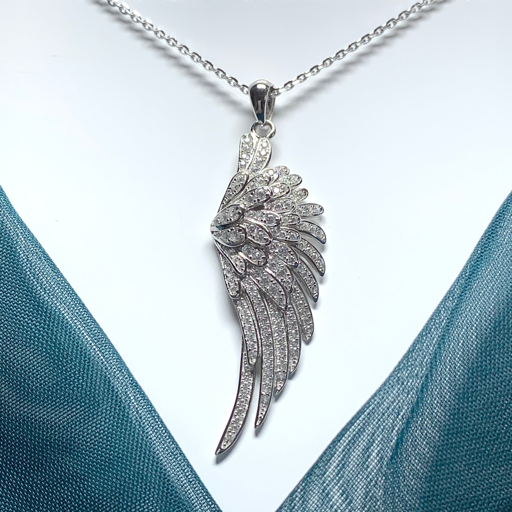 Cubic zirconia angle wing necklace pendent