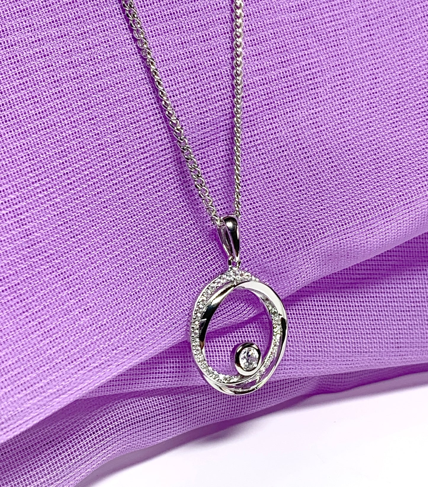 Cubic zirconia round necklace swirl pendant Circle of Life