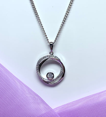 Cubic zirconia round necklace swirl pendant Circle of Life