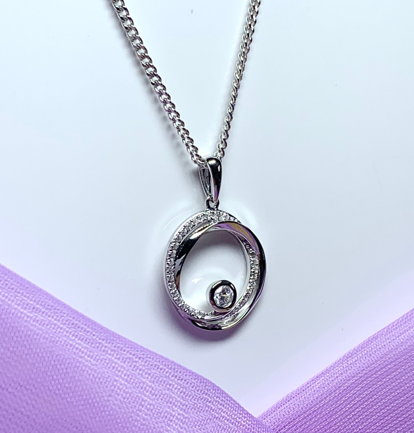 Cubic zirconia round necklace swirl pendant Circle of Life