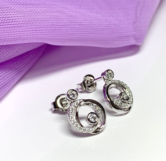 Cubic zirconia round swirl stud earrings