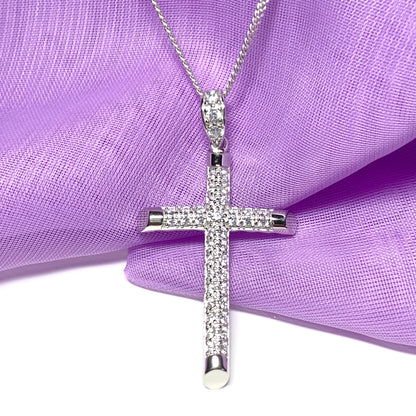 Large cubic zirconia set fancy sterling silver cross