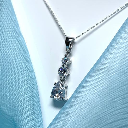 Cubic zirconia trilogy sterling silver necklace