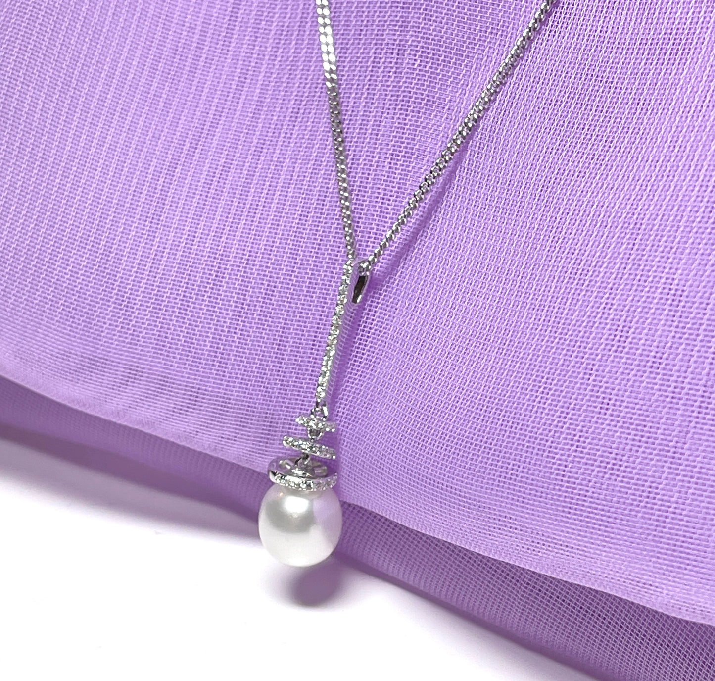 Cultured freshwater pearl sterling silver necklace long pendant