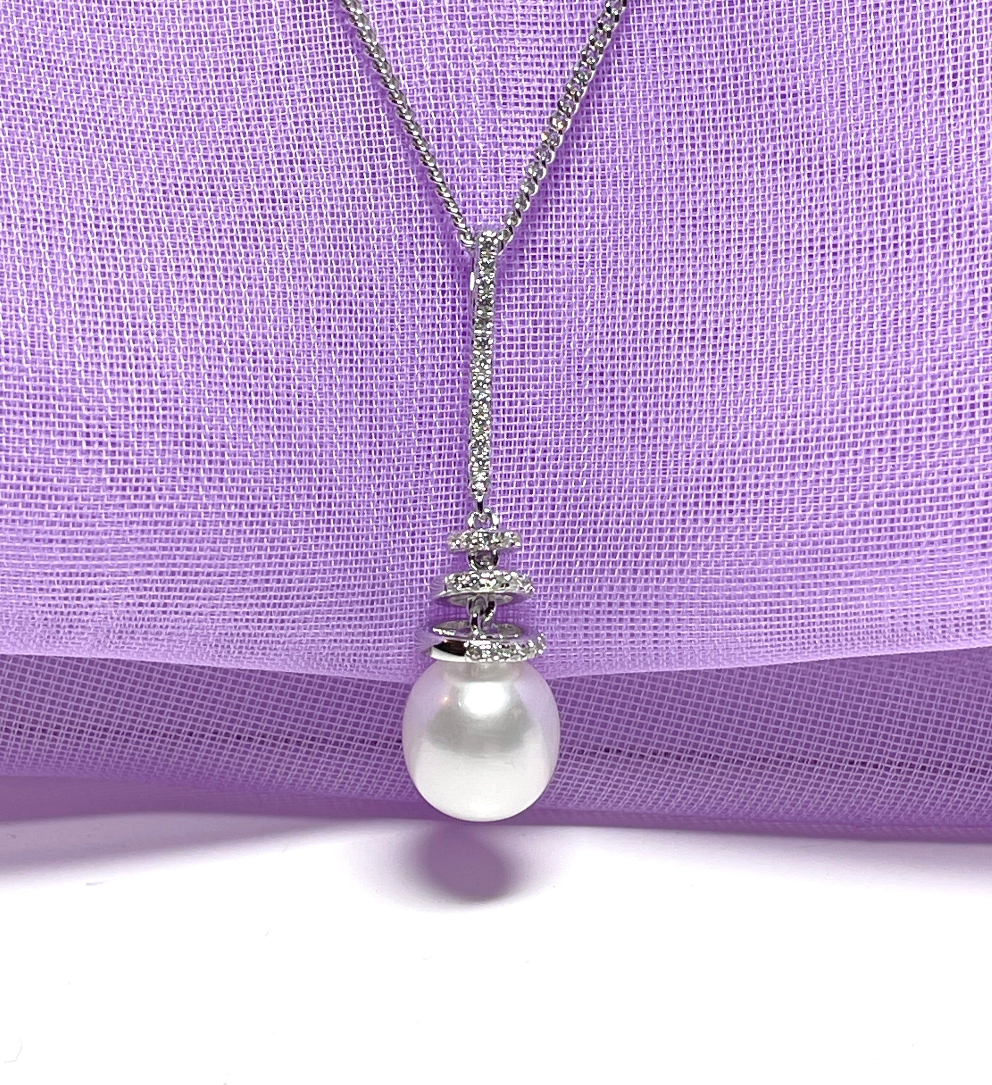 Cultured freshwater pearl sterling silver necklace long pendant