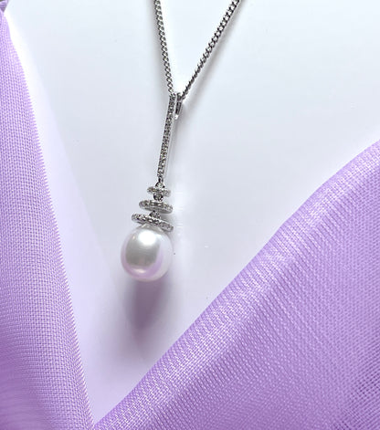 Cultured freshwater pearl sterling silver necklace long pendant