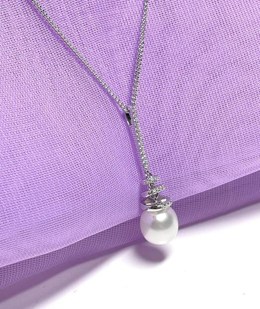 Cultured freshwater pearl sterling silver necklace long pendant