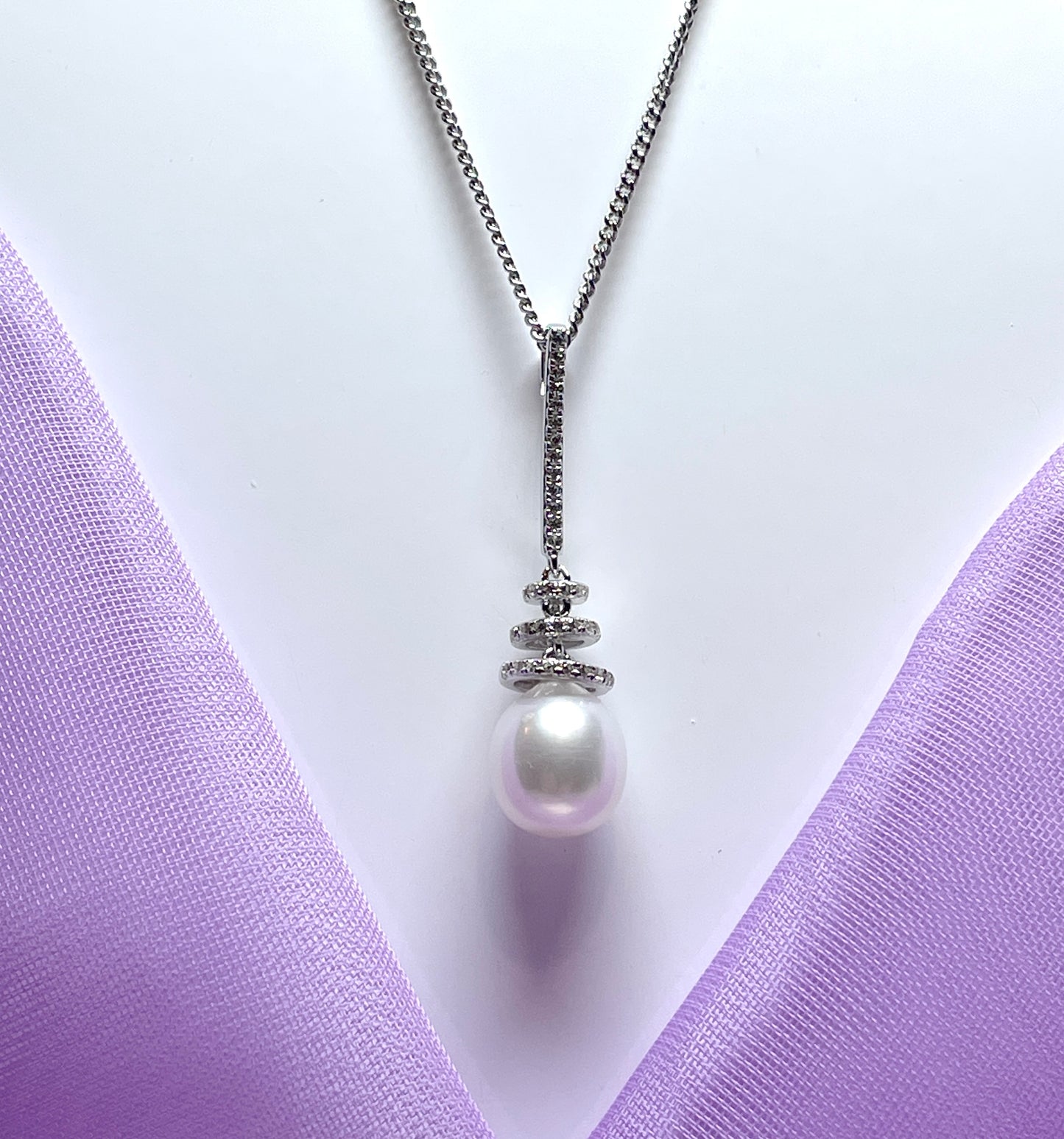 Cultured freshwater pearl sterling silver necklace long pendant