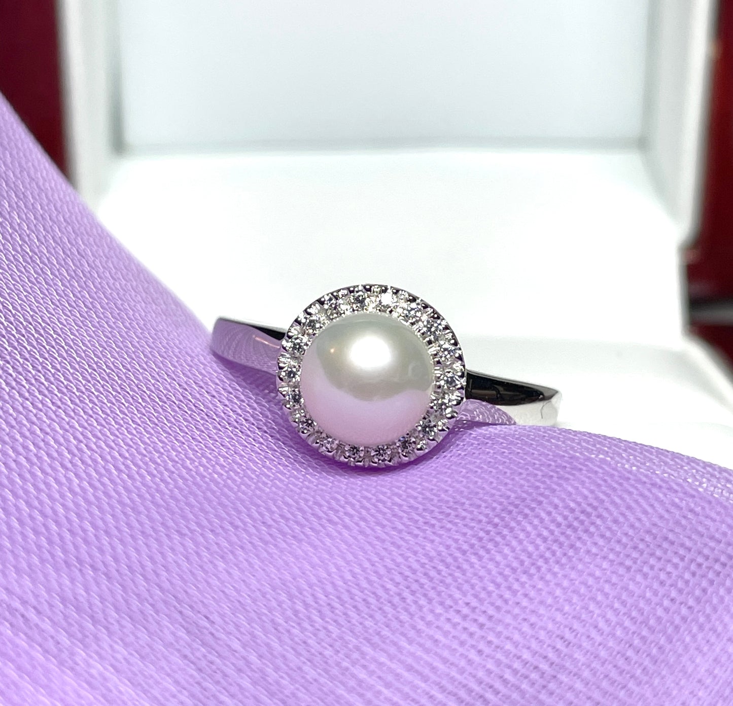 Cultured pearl and cubic zirconia round cluster ring sterling silver