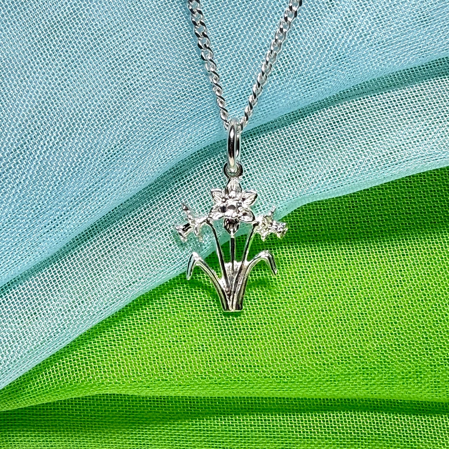 Daffodil Flowers Necklace Sterling Silver