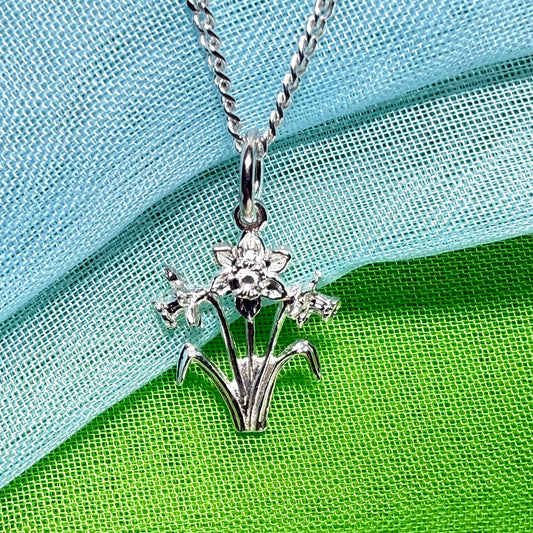 Daffodil Flowers Necklace Sterling Silver