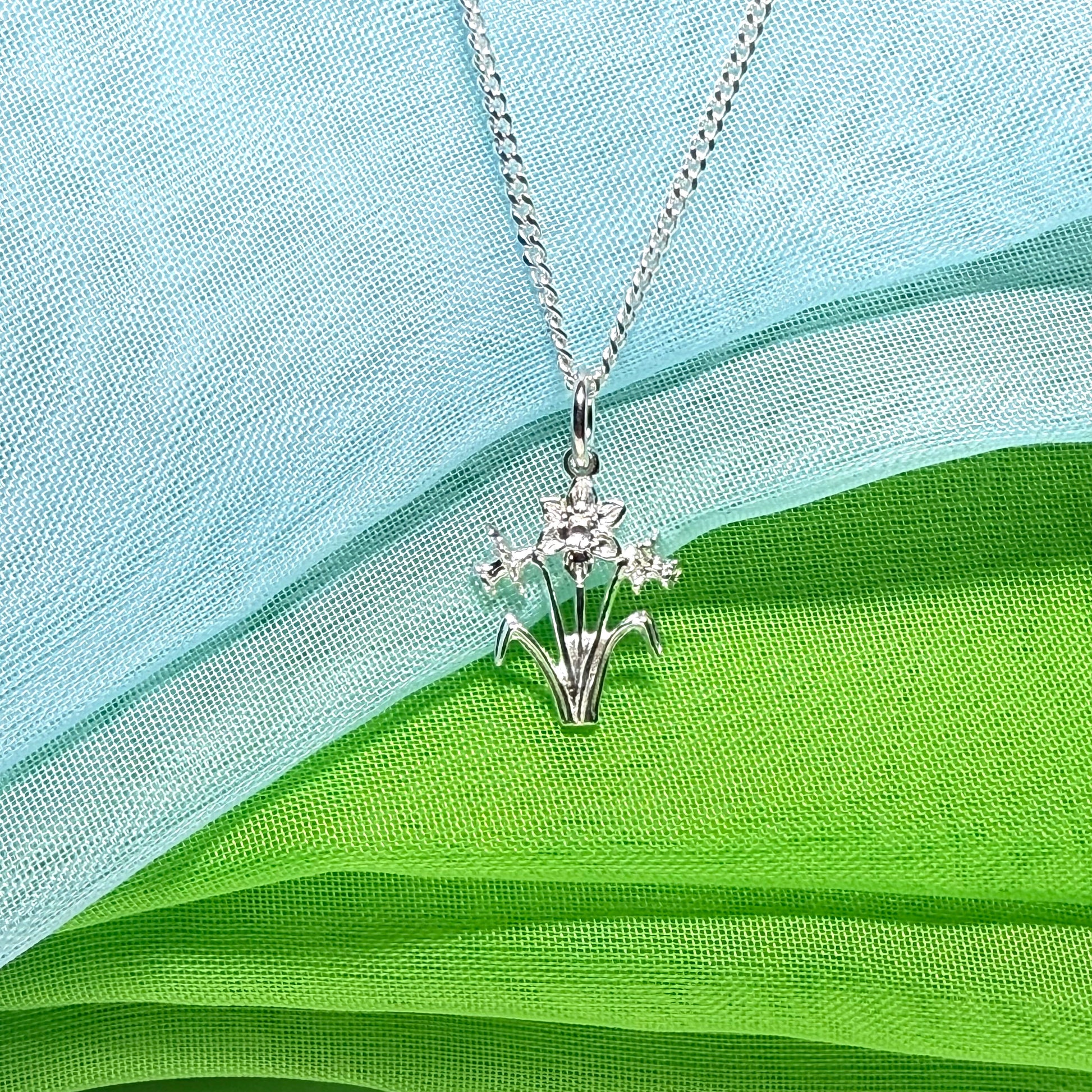 Daffodil Flowers Necklace Sterling Silver