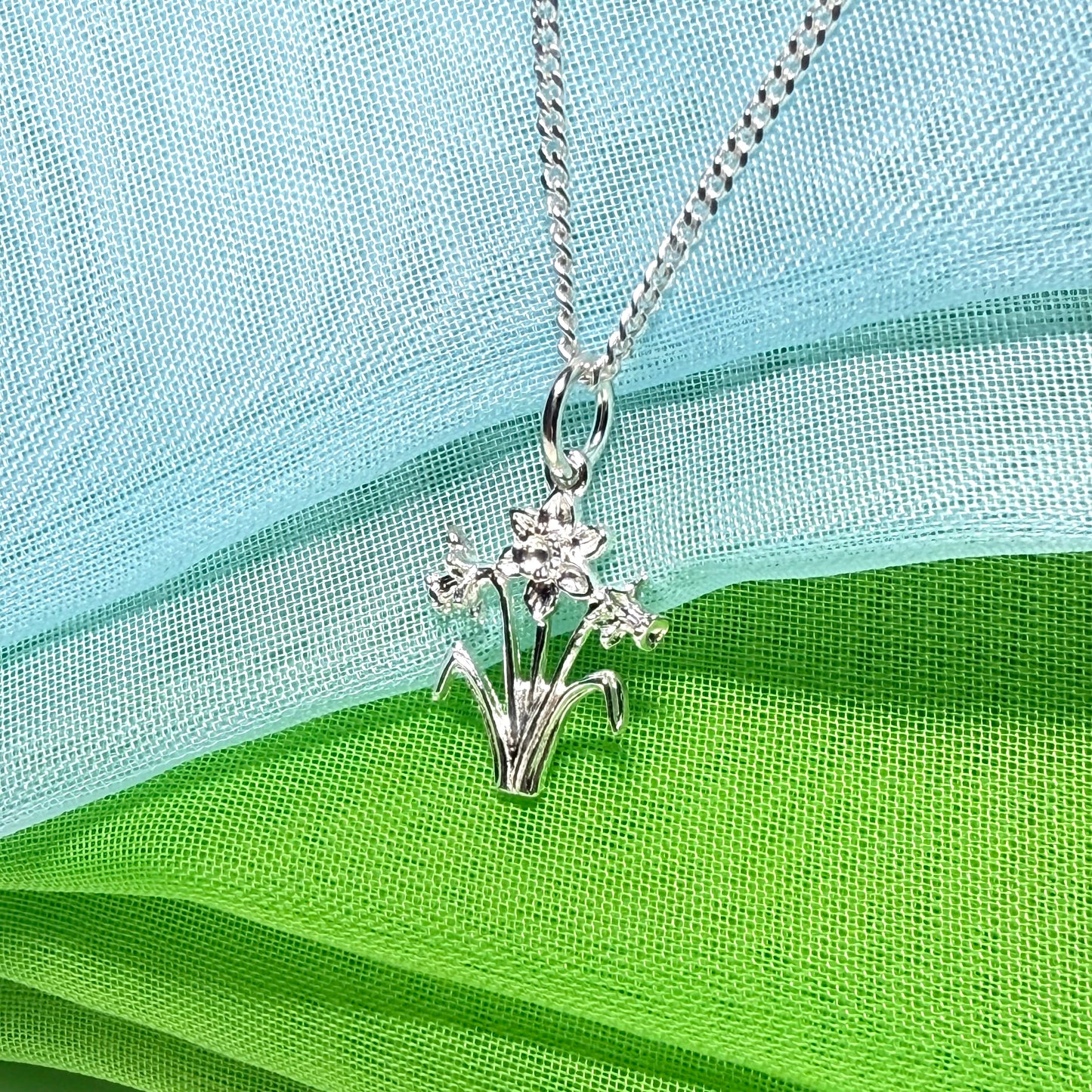 Daffodil Flowers Necklace Sterling Silver