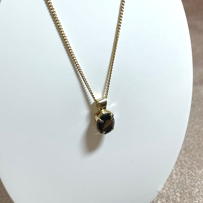 Dark Smoky Quartz Yellow Gold Oval Necklace