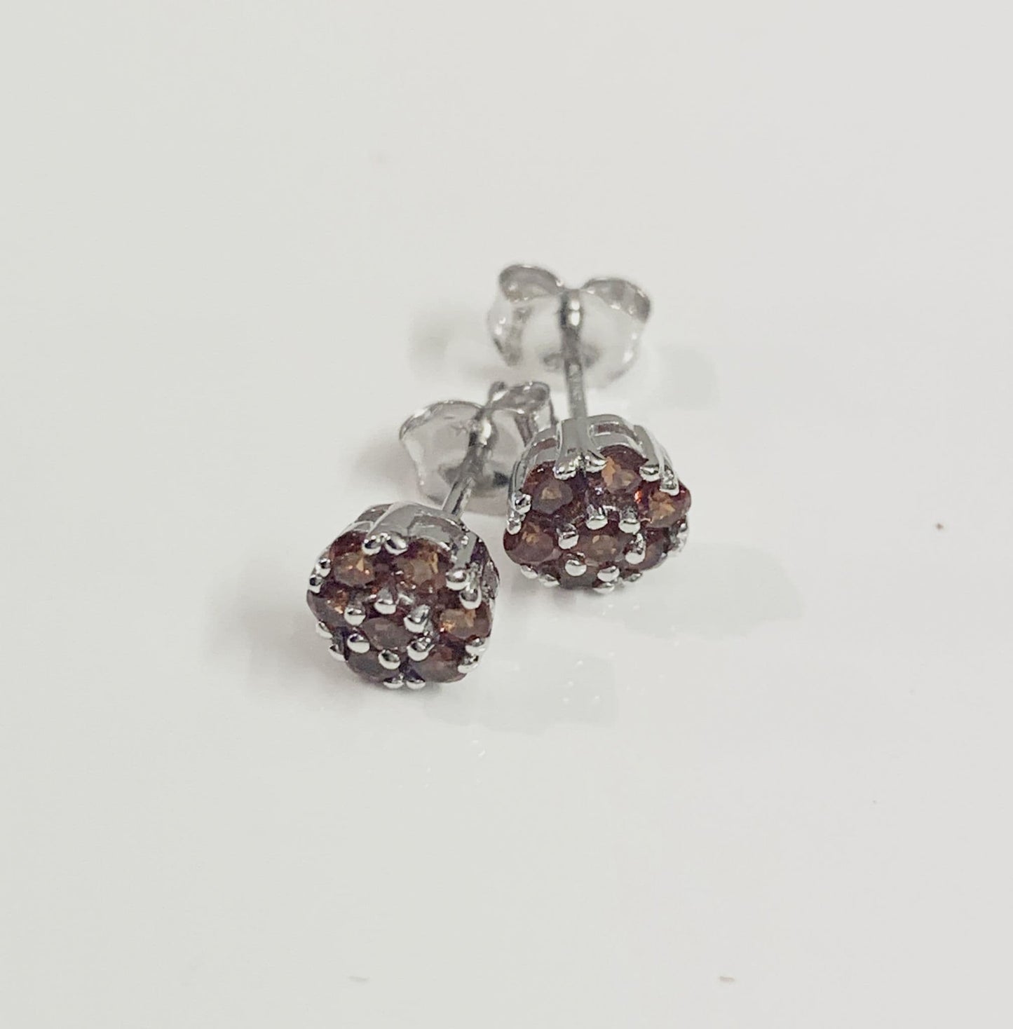 Real ruby earrings daisy cluster white gold stud