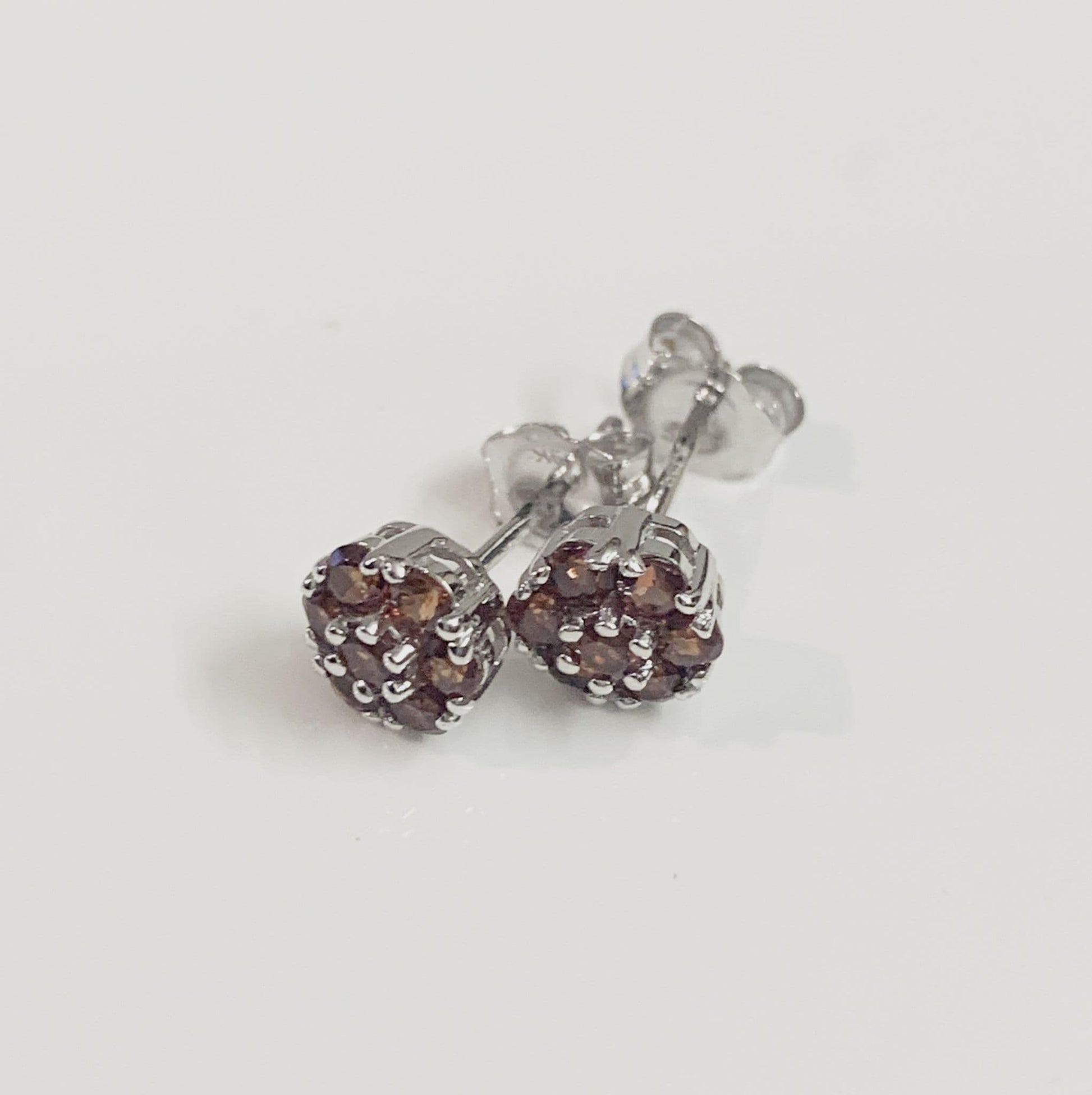 Real ruby earrings daisy cluster white gold stud