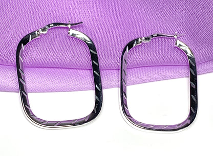 Diamond Cut Fancy Patterned Sterling Silver Square Hoop Earrings 36 mm