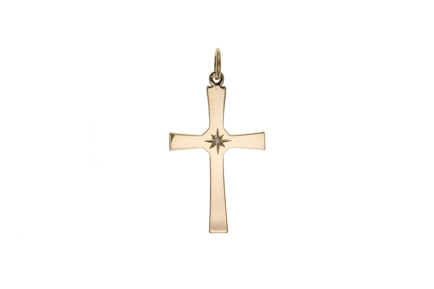 Diamond set cross patterned solid yellow gold