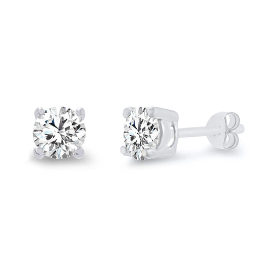 Diamond Stud Earrings Single Stone Claw Setting 40 Points White Gold