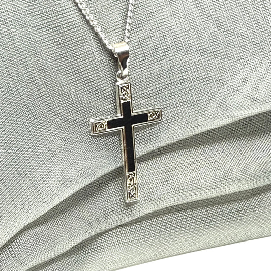 Diamond Cut Solid Sterling Silver Patterned Cross With Chain