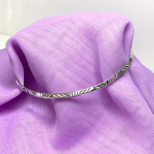 Diamond cut 3 mm solid sterling silver round slave bangle