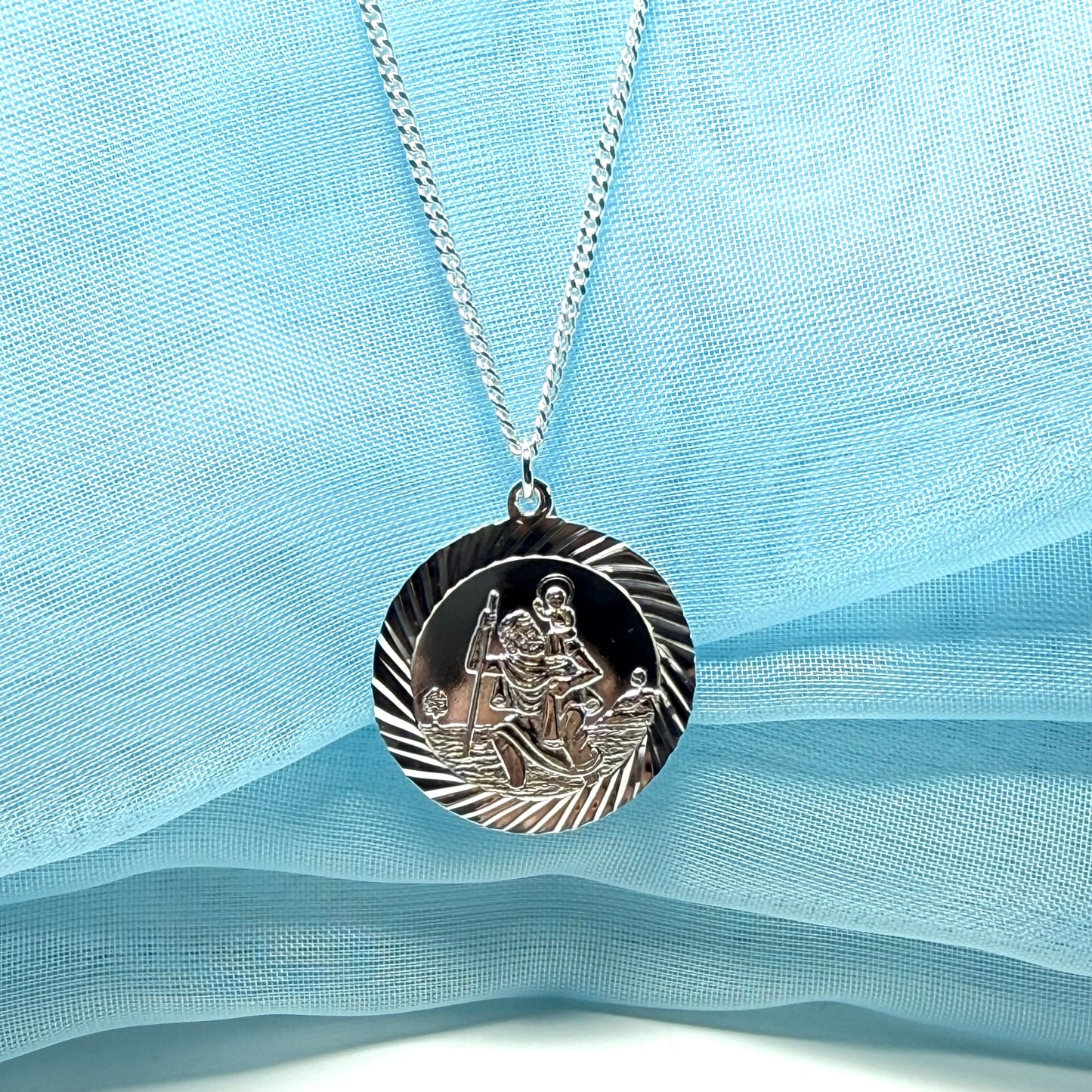 Double Sided Sterling Silver Double Sided St. Christopher Including Chain