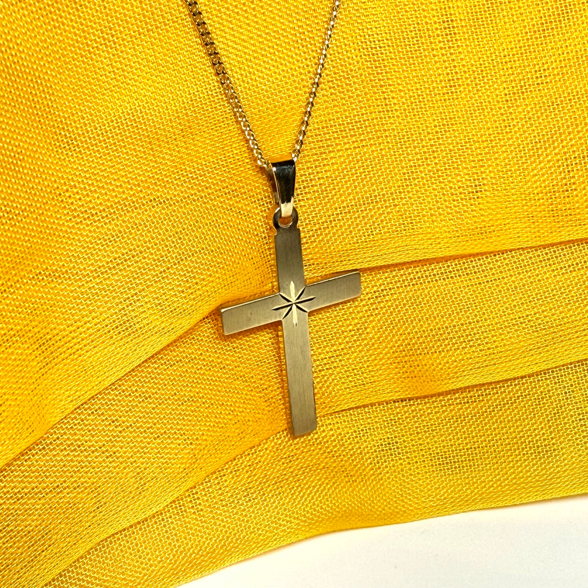 Diamond cut frosted solid yellow gold cross