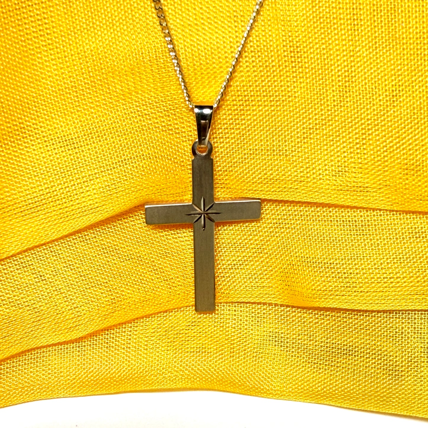 Diamond cut frosted solid yellow gold cross