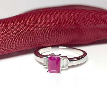 White Gold Red Ruby and Diamond Dress Cocktail Ring