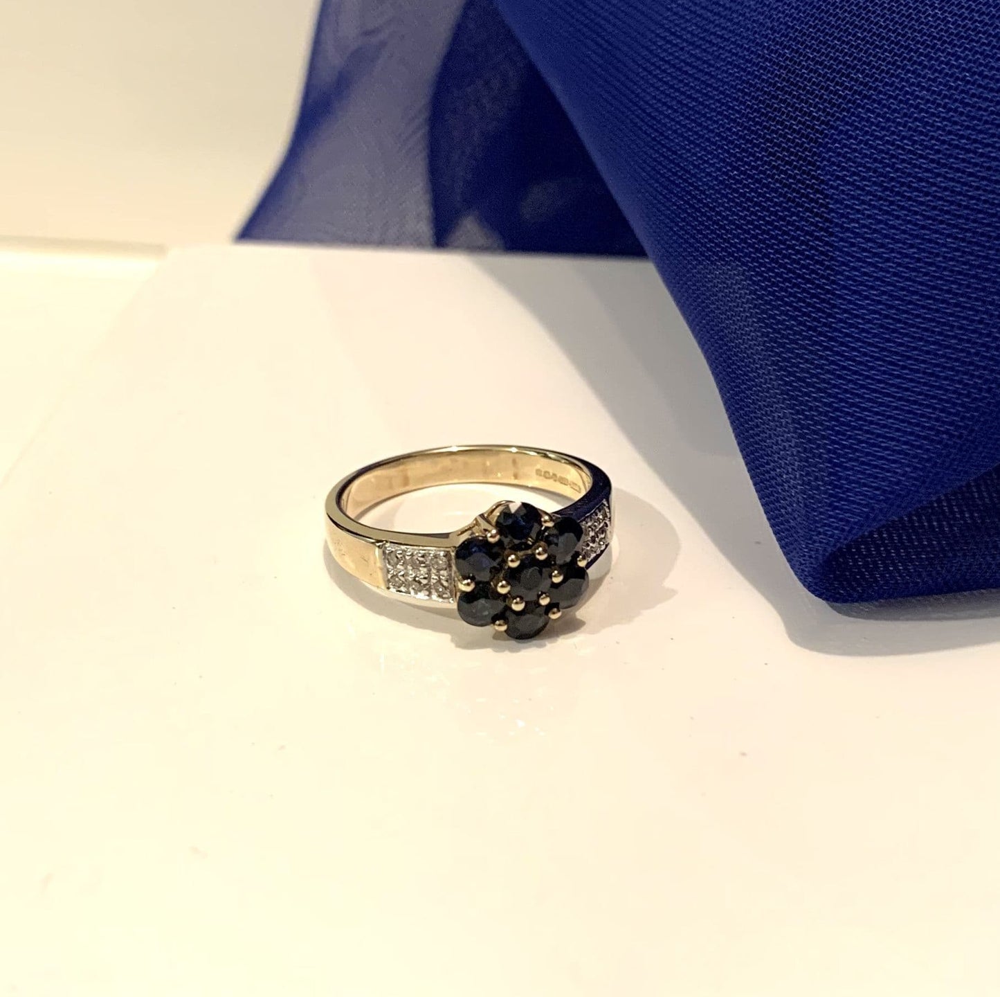 Sapphire And Diamond Yellow Gold Daisy Cluster Ring